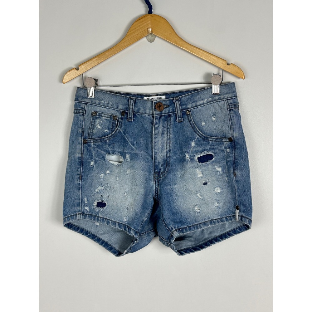 One x OneTeaspoon Womens Shorts 26 Hustlers Blue Distressed Denim High Rise Jean